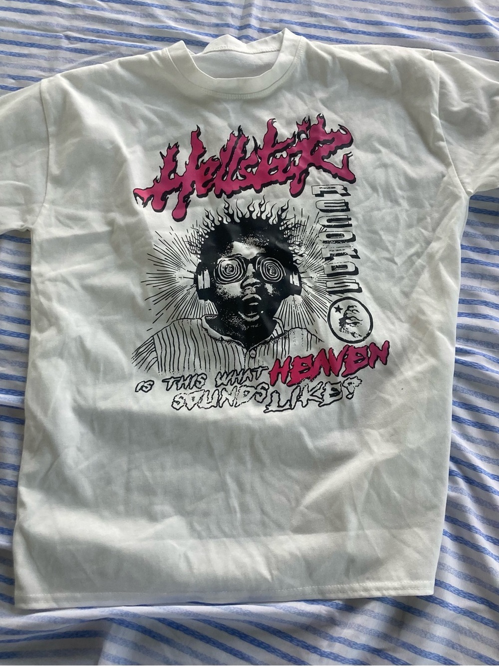 Gildan White Short-Sleeve Tee with Pink & Black Graphic